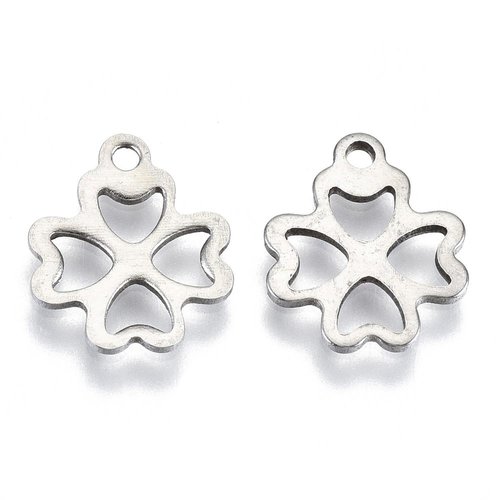 5 breloques acier inoxydable 12 mm trèfle