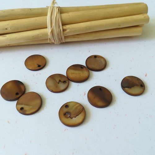 10 sequins nacre 15 mm marron