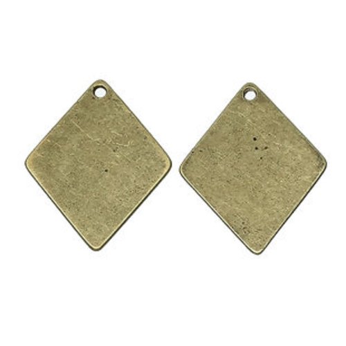 6 pendentifs métal losange 29 x 24 mm bronze
