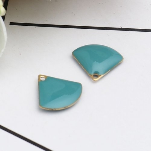 4 pendentifs sequin émail 12 x 10 mm turquoise