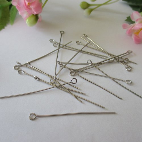 50 clous tiges argent mat 4 cm à tête œil