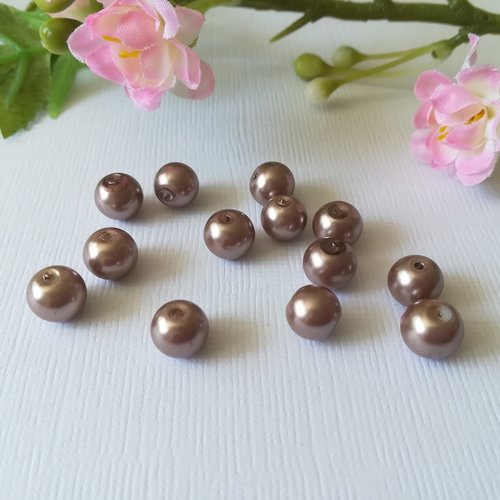20 perles en verre nacré 8 mm taupe