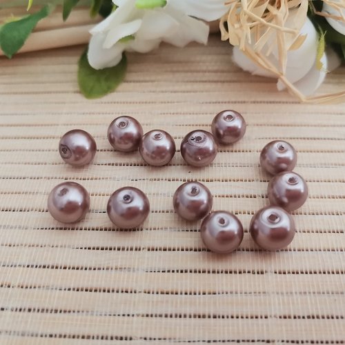 20 perles en verre nacré 8 mm taupe