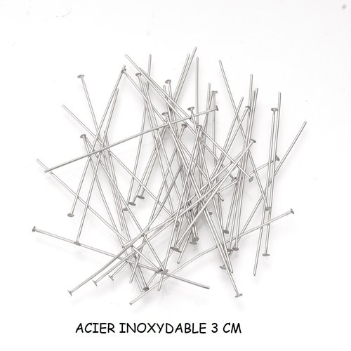 50 clous tiges acier inoxydable 3 cm à tête plate