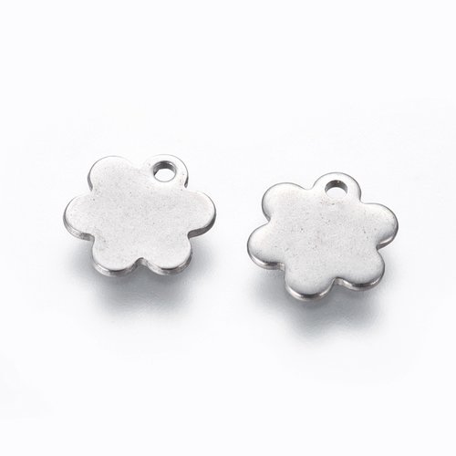 5 breloques acier inoxydable 9 mm fleurs