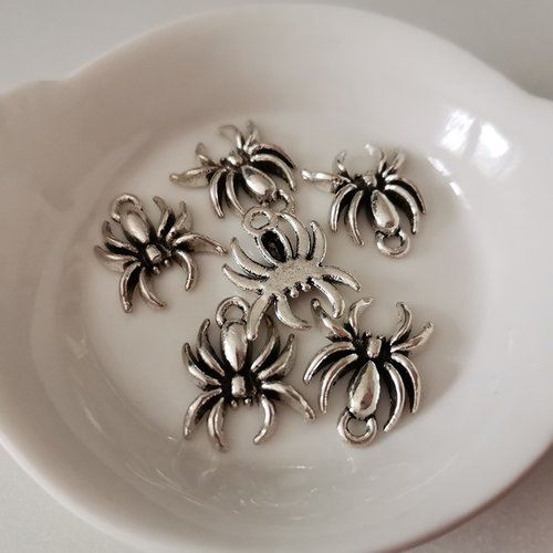 10 breloques métal araignée argent antique