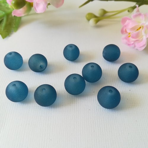 10 perles en verre givré 10 mm bleu marine