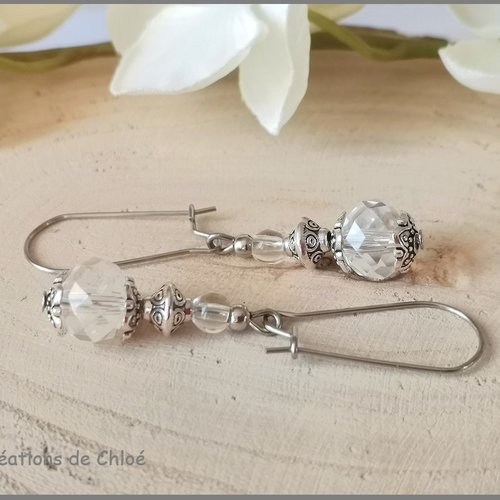 Kit boucles d'oreilles acier inoxydable et perles à facette
