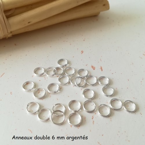 50 anneaux doubles 6 mm argentés