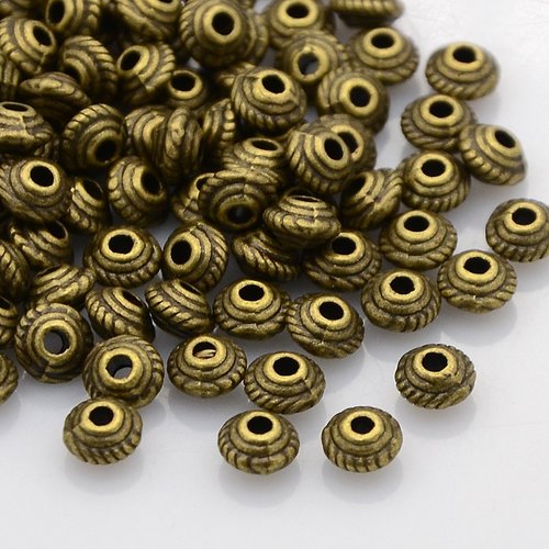 50 perles métal intercalaire toupie strié 5 mm bronze