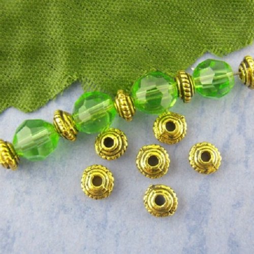 50 perles métal intercalaire toupie strié 5 mm doré