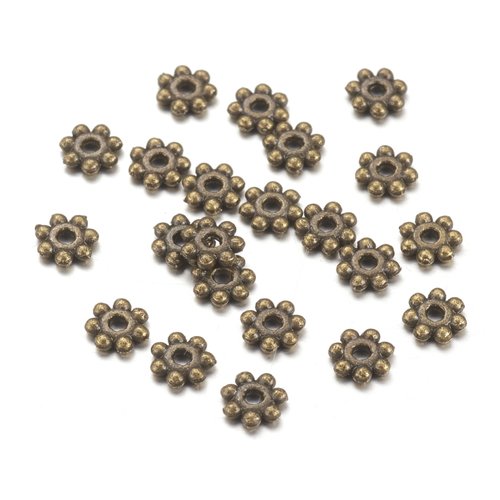 50 perles métal intercalaires fleur 4 mm bronze