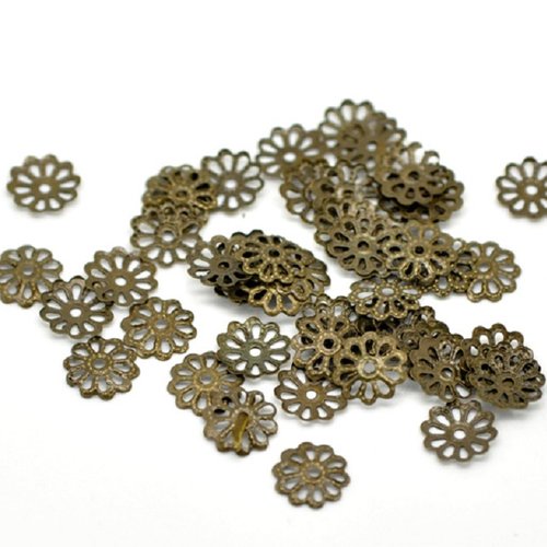100 coupelles filigrane fleur 8 mm bronze