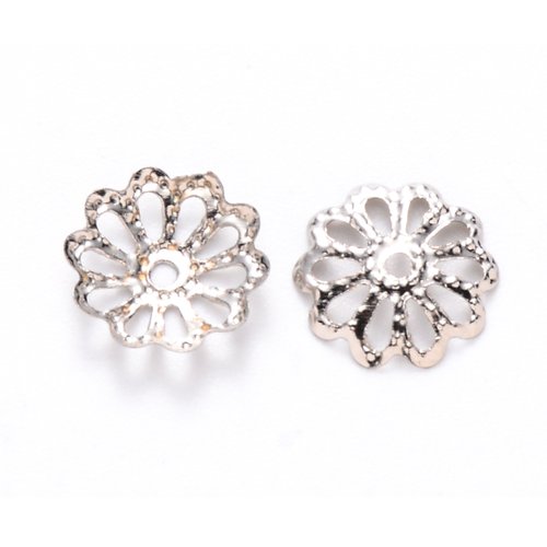 50 coupelles fleur filigrane 9 mm argent mat
