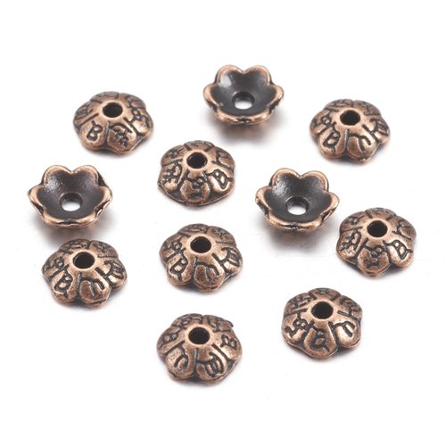 50 coupelles fleur 6 mm cuivre rouge motif pétales