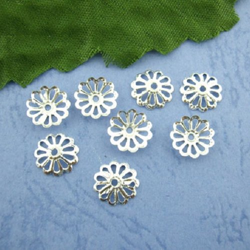 50 coupelles fleur filigrane 8.5 mm argenté