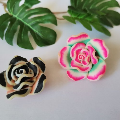 2 perles fleurs 30 mm pâte polymère