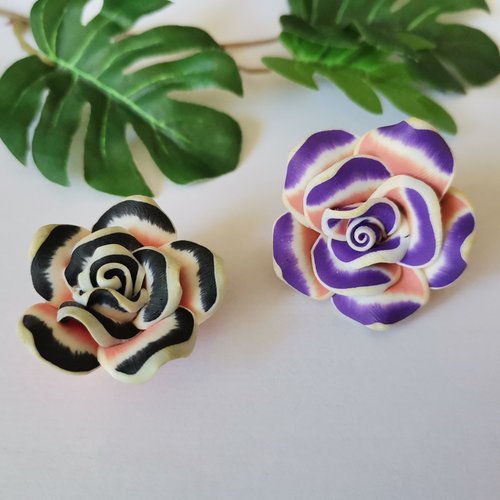 2 perles fleurs 30 mm pâte polymère