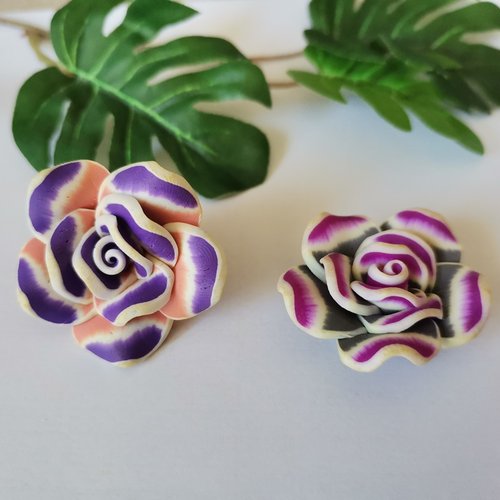 2 perles fleurs 30 mm pâte polymère