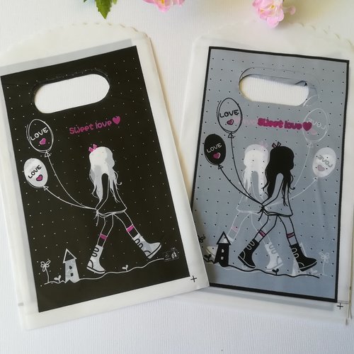 10 sachets plastique cadeau 15 x 9 cm gris noir