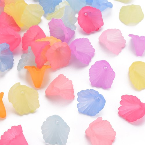20 coupelles fleur acrylique 12 mm multicolore