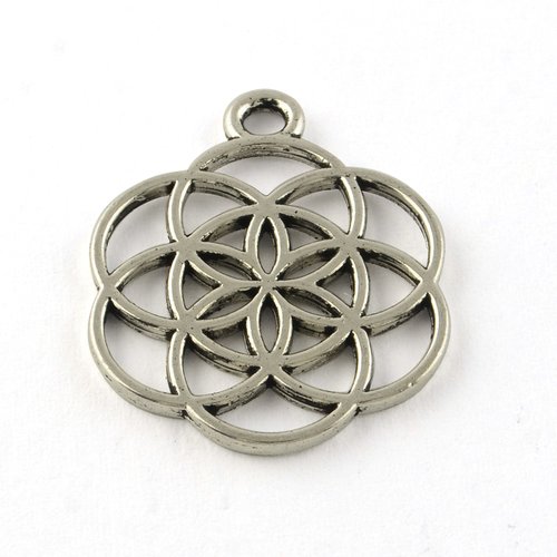 5 pendentifs métal rond 20 mm argent mat