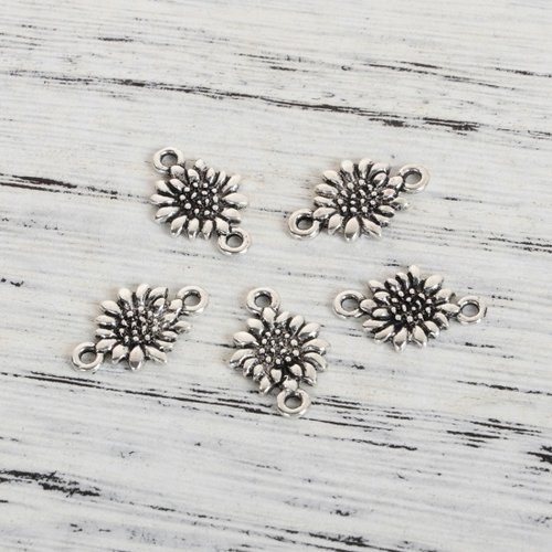 12 connecteurs fleurs 16 mm argent mat
