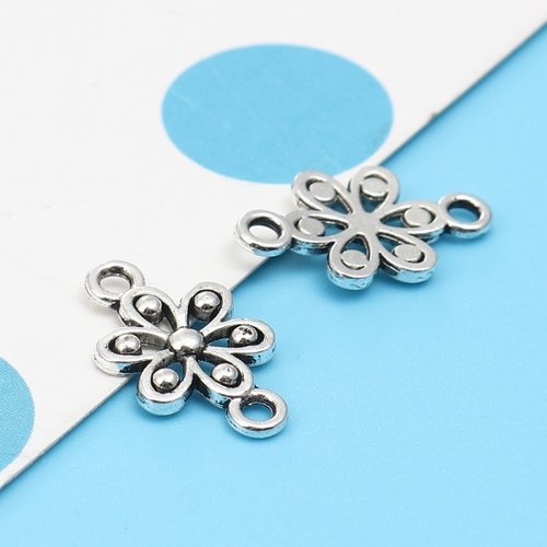 12 connecteurs métal fleur 11 mm argent mat
