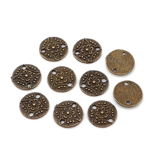 10 connecteurs métal rond 11 mm bronze