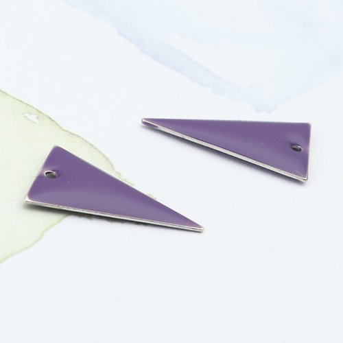 6 pendentifs sequin émail triangle 22 x 13 mm violet