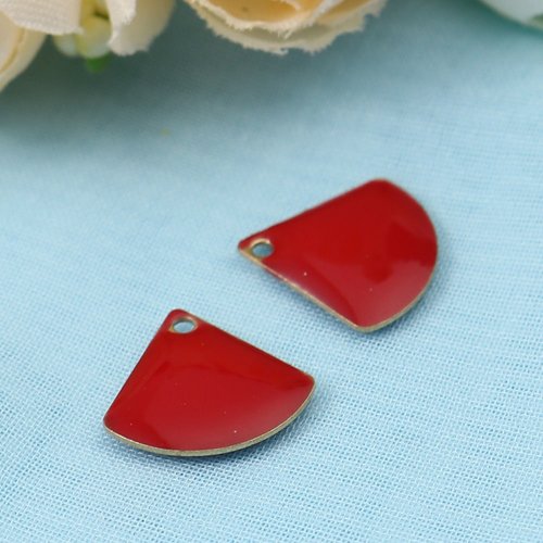 4 pendentifs sequin émail 12 x 10 mm rouge
