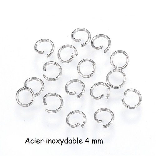 50 anneaux acier inoxydable 4 mm argent mat