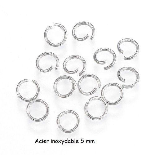 50 anneaux acier inoxydable 5 mm argent mat