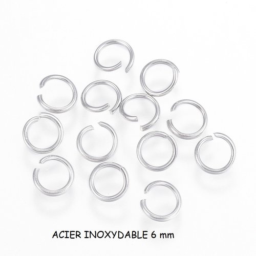 50 anneaux acier inoxydable 6 mm argent mat