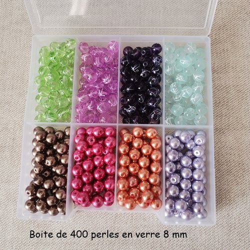 Boite de 400 perles en verre 8 mm