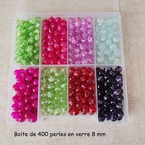 Boite de 400 perles en verre 8 mm