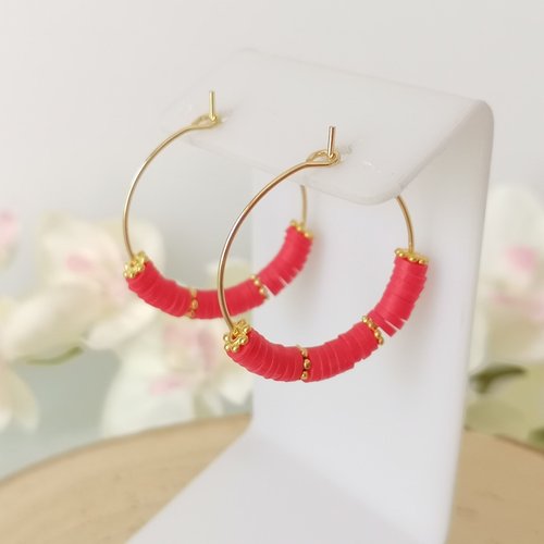 Kit de boucles d'oreilles créoles dorées acier inoxydable et perles heishi