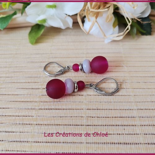 Kit boucles d'oreilles acier inoxydable et perles en verre prune