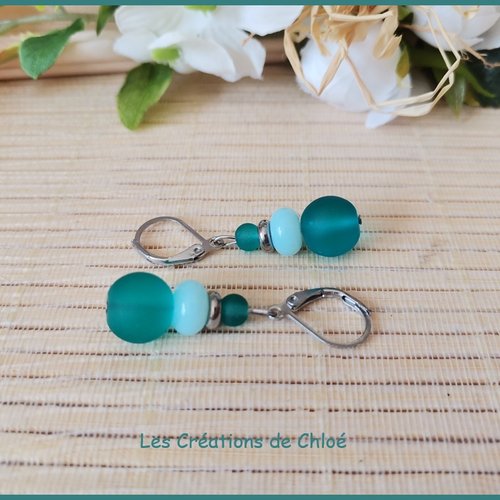 Kit boucles d'oreilles acier inoxydable et perles en verre turquoise