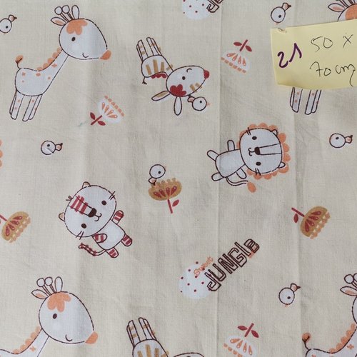 Tissu coton motifs animaux  50 x 70 cm