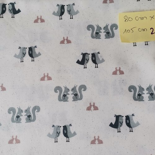 Tissu coton motifs animaux 80 x 105 cm