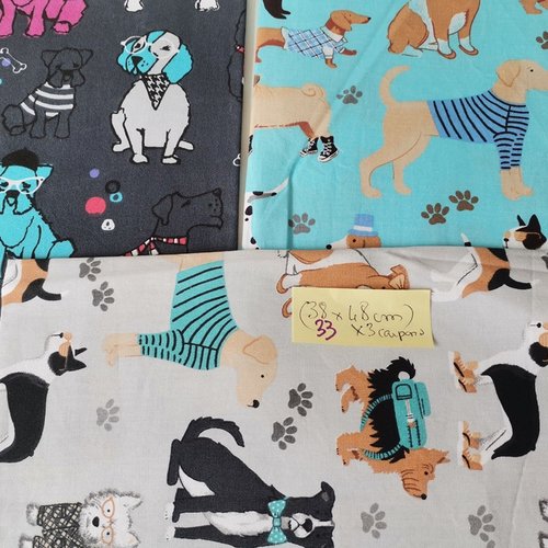 Lot de 3 coupons tissu coton 38 x 48 cm