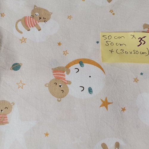 Tissu coton motifs animaux 50 x 50  cm +