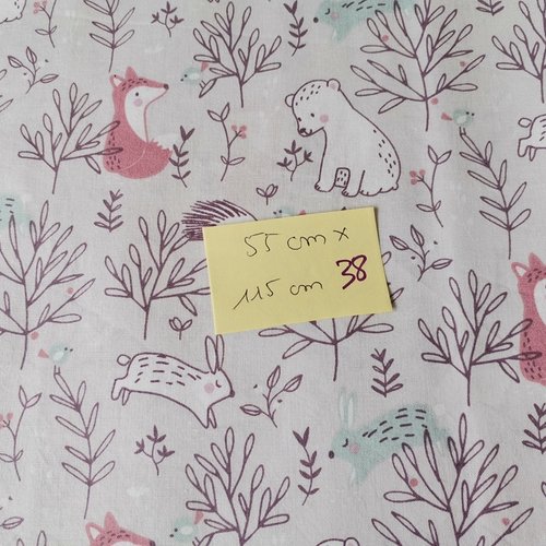 Tissu coton motifs animaux 55 x 115 cm