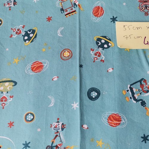 Tissu coton motifs robots  55 x 75 cm