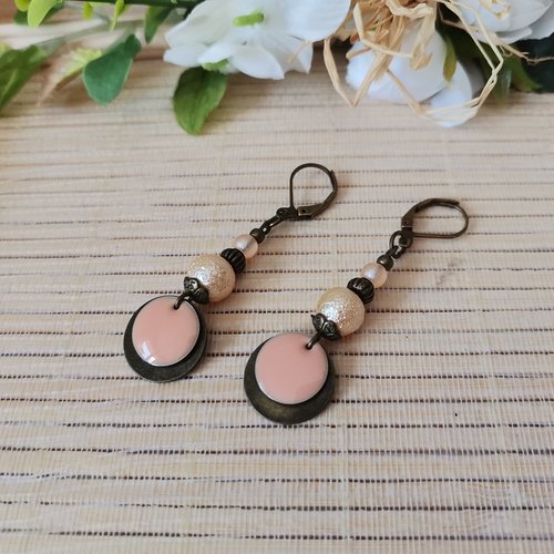 Kit boucles d'oreilles apprêts bronze et perles en verre saumon