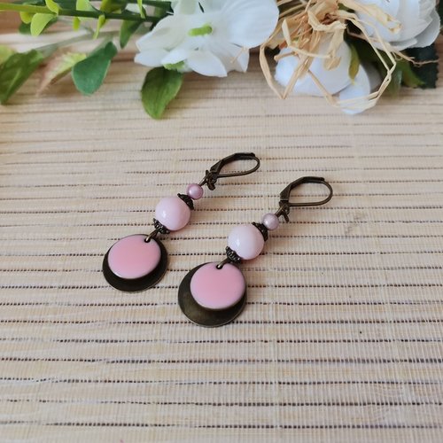 Kit de boucles d'oreilles apprêts bronze et perle en verre rose