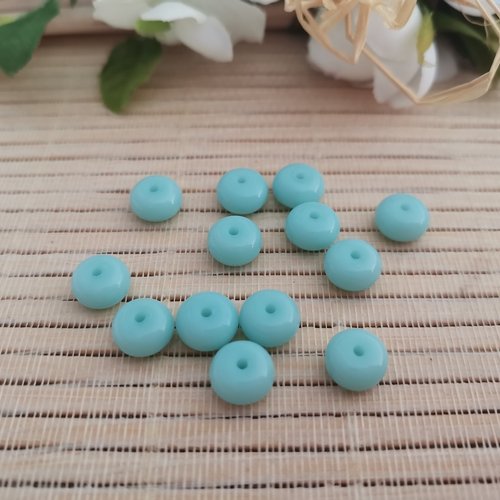 20 perles en verre rondelle 8 mm bleu vert