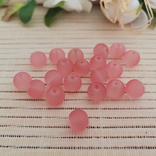 20 perles en verre dépoli 8 mm saumon foncé