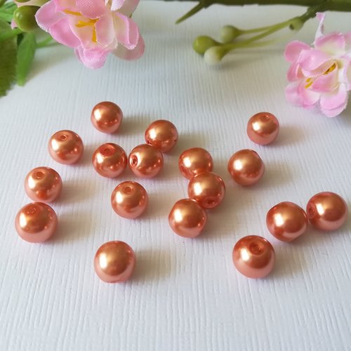 20 perles en verre nacré 8 mm orange saumon